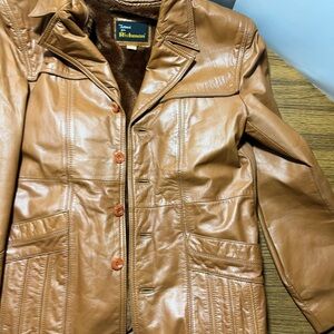 Vintage Richman Men's Leather Blazer Jacket 40 3 Button Acrylic Fleece Fur Liner